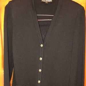 St. John Black V-Neck Button-Front Knit Jacket